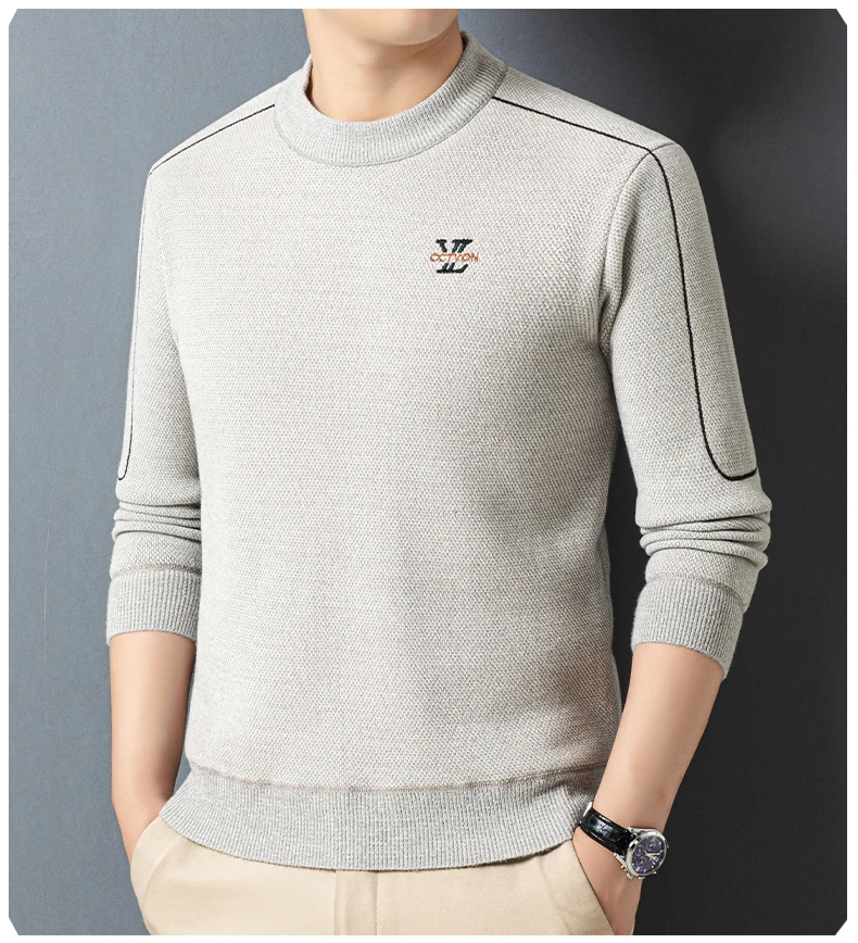 

2025 Winter New Men's Sweater Non Pilling Round Neck Warm One Piece Velvet Knitted Sweater with Thick Velvet Base