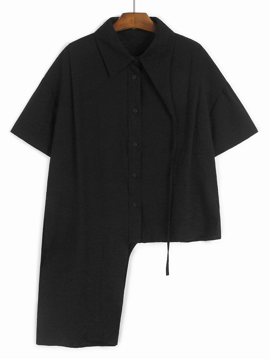 

Dark Style Asymmetric Short Sleeve Shirt Women's Summer New Loose Casual INS Top with Drifting Neck Design Polyester Fabric