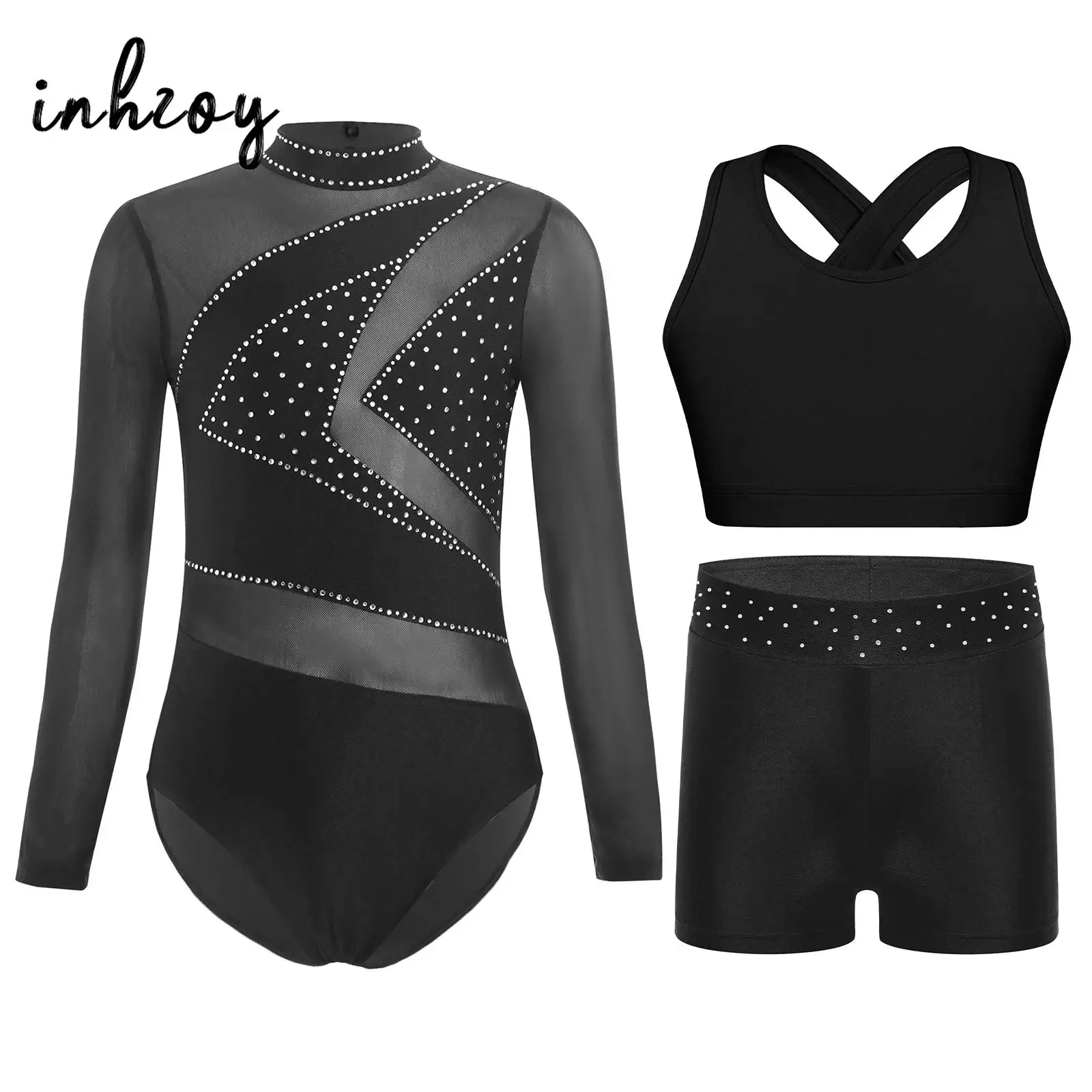 

Детские комплекты для балетной гимнастики для девочек, костюм для фигурного катания, украшенный стразами, купальник с жилетом, костюм для йоги, танцевальная одежда