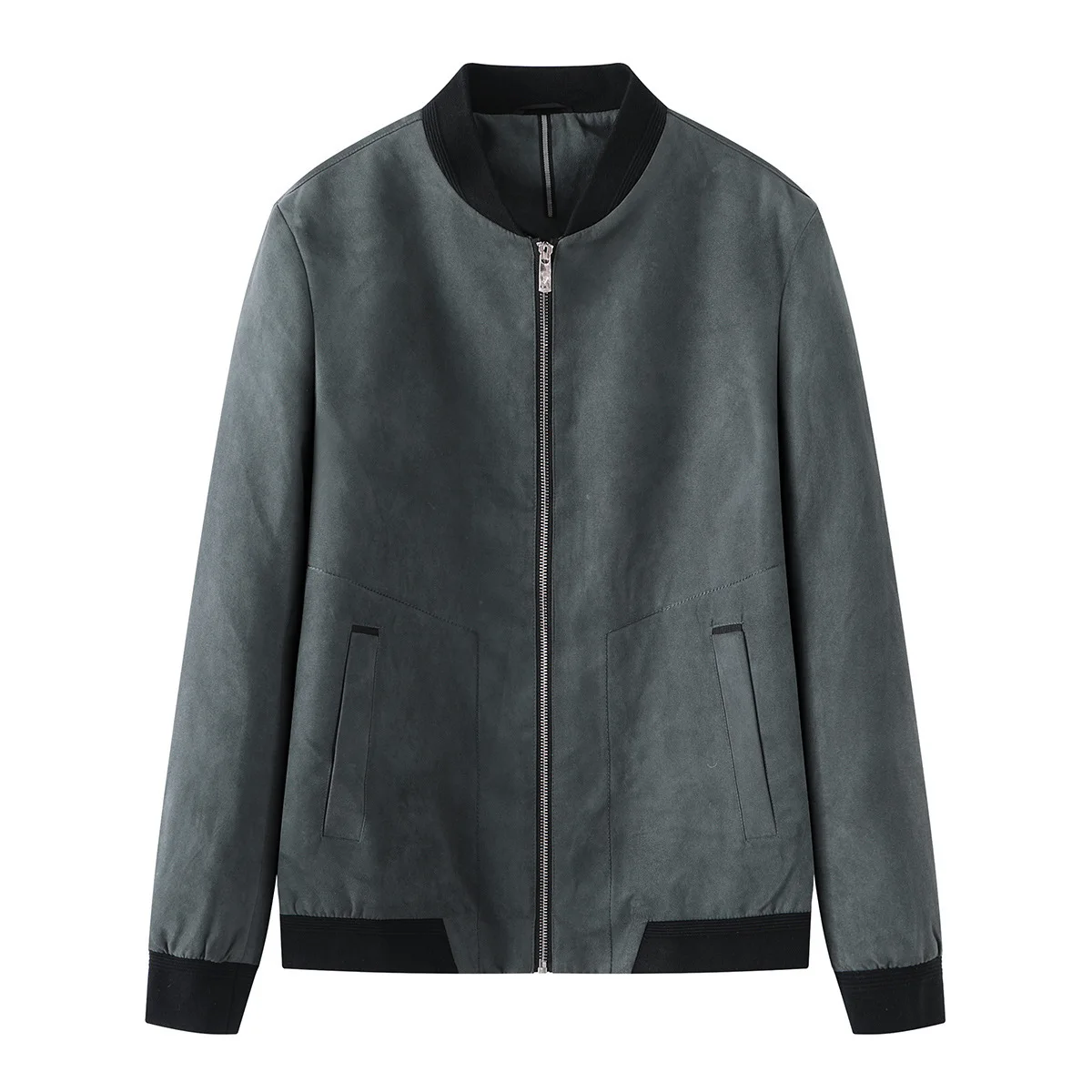 

Men's Spring Baseball Collar Zipper Closure Leather Velvet Jaet Slim Fit Long Sve Outerwear Youth Faion Anti-Wind