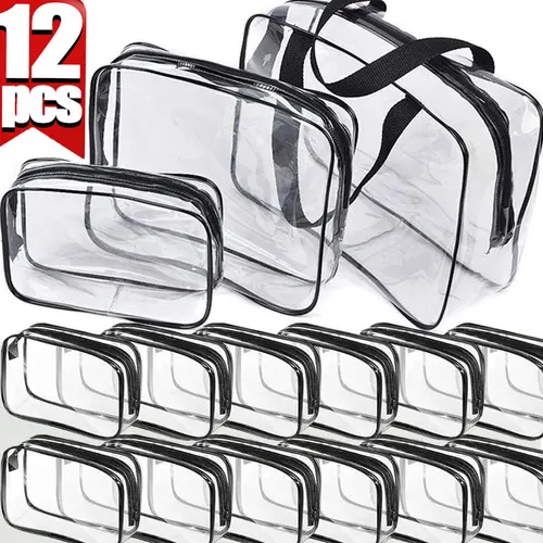 Juego de neceser de viaje con cremallera impermeable, bolsas de cosméticos de PVC transparente, organizador de cubos