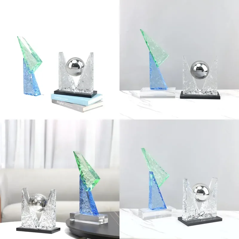 Nordic Light Luxury Abstract Transparent Crystal Glacier Pattern Triangle Art Sculpture Ornament for TV Cabinet Home