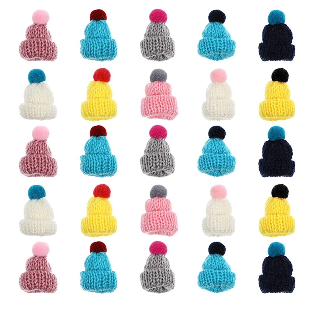 

100 Pcs Knitted Small Christmas Hat Decorative Hats Tiny Mini Woolen Yarn for Crafts DIY Supplies Knitting Kitting