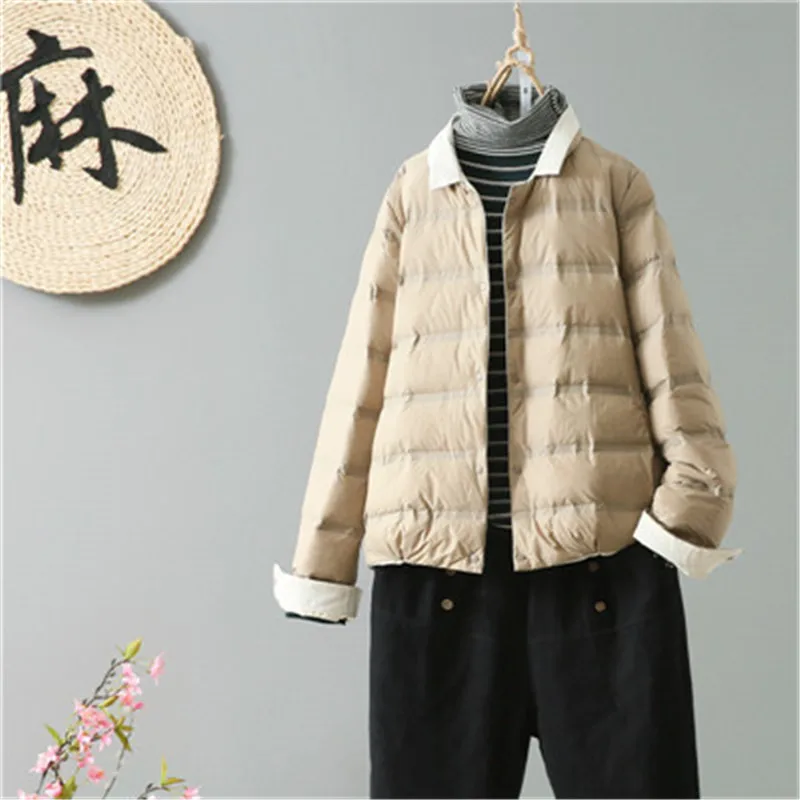 Autumn Winter Women Single Breasted Reversible Down Coat Warm Light White Duck Down Jacket Parkas Ladies Slim Puffer Outwears