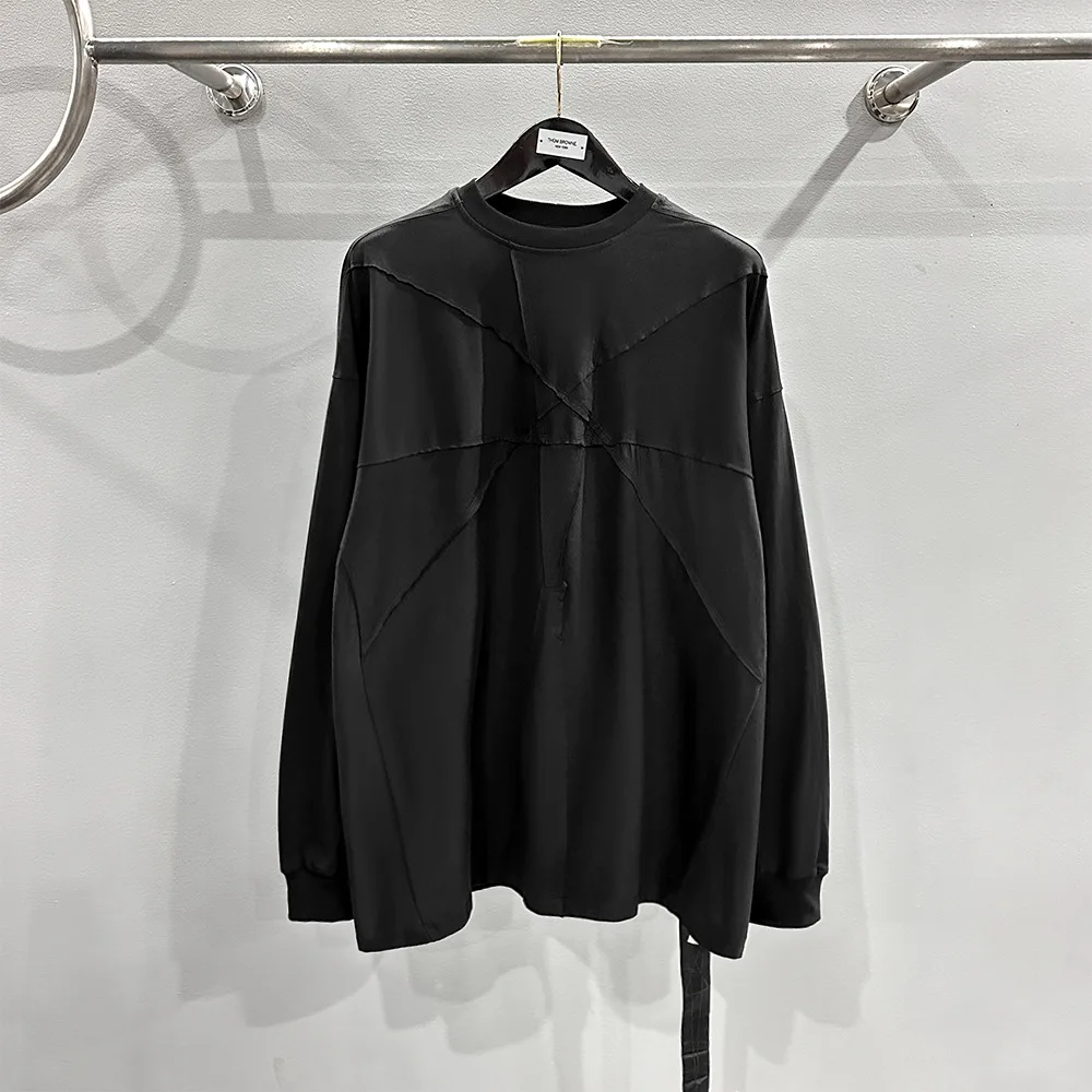 

Men Cotton Sweatshirts Pullover Gothic Oversize Women's Clothing Spring Autumn Women Solid Black Bottoming Shirt