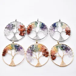 Wholesale 6pcs/lot fashion 7 chakra stone Tree of life handmade wire wrapped Pendants 50mm for jewelry accessories marking free