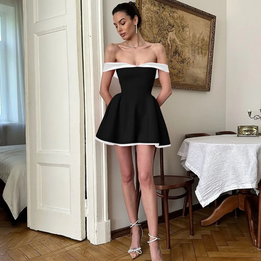 

【New style】Autumn and winter women's clothing new fashionable sexy tube top one-collar slim dress short dress