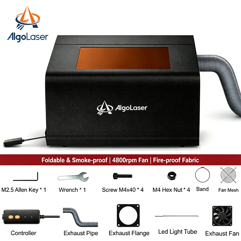 AlgoLaser Foldable Laser Engraver Enclosure Fireproof Smoke Proof Protective Cover with 4800rpm Exhaust Fan Smart Control for CNC Laser Engraving Cutting Machine Compatible with Most Frame Laser Engraver