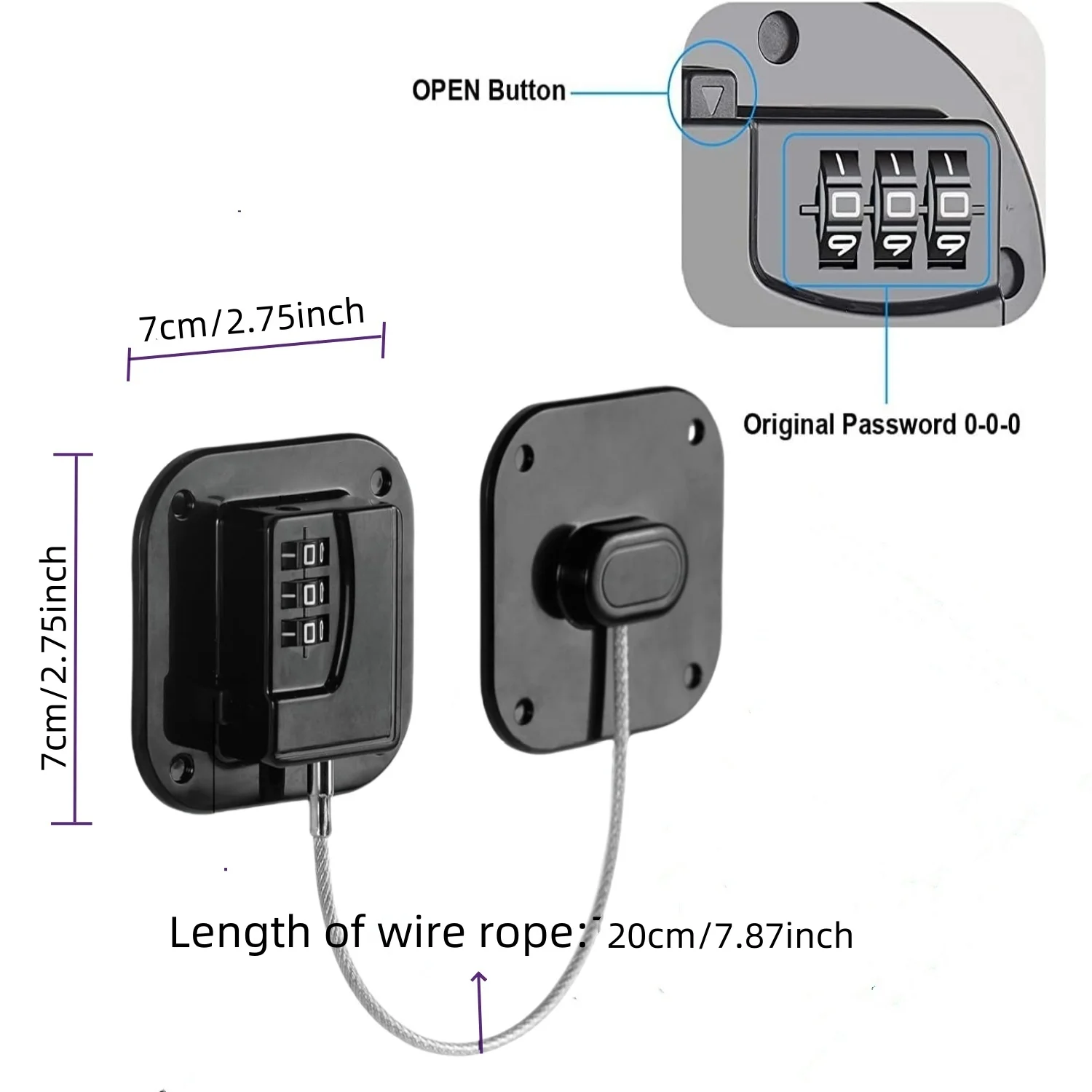 Refrigerator Lock, 2 Packs Combination Fridge Lock, Easy Install Lock for Cabinets, Closets, Drawers, Window and More