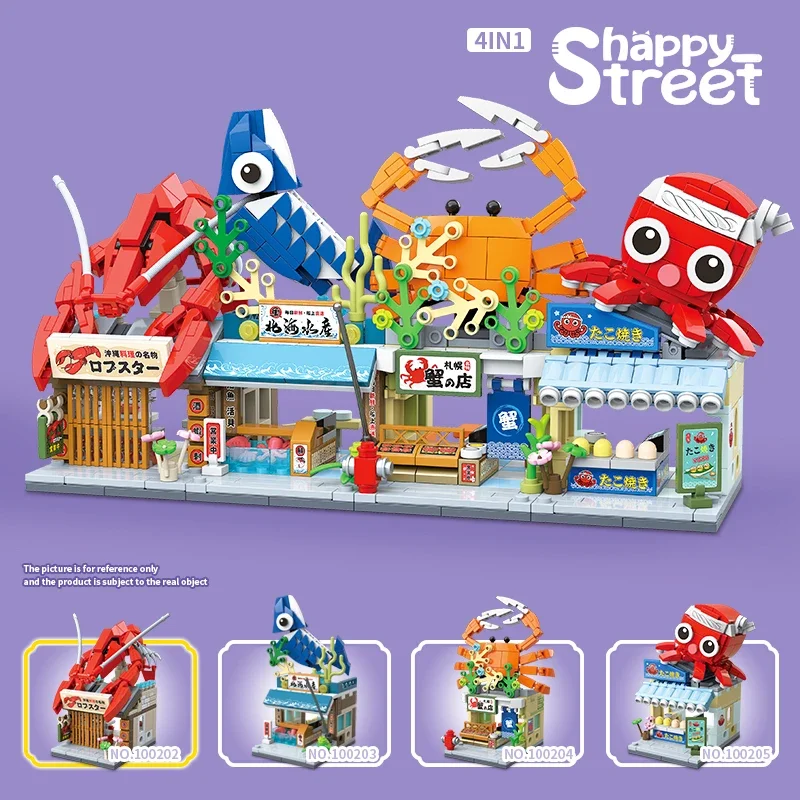 

Ocean Theme Seafood Shop Series Small Particle Street View Building Blocks Toy Children's Christmas Birthday Gifts Home Decro