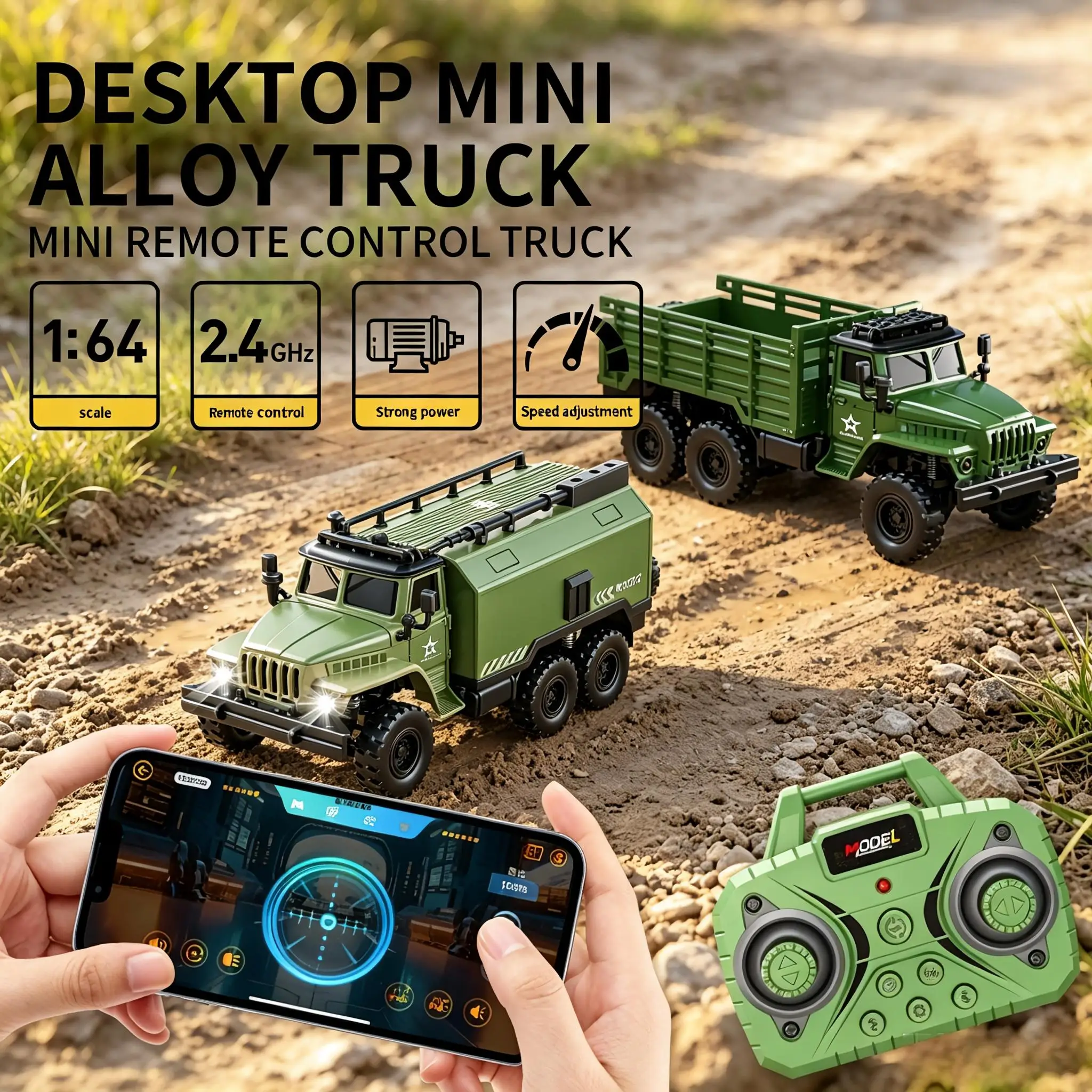 1:64 RC Command Truck 2.4G 10CH Remote Control Mini Alloy Drift Racing Vehicle with LED Lights Collectible Model for Boys Adults