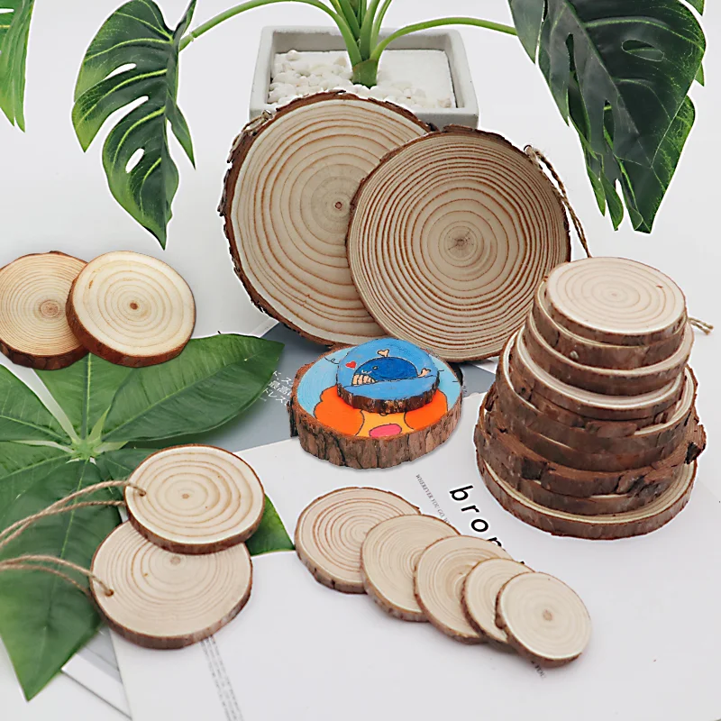 Natural Christmas Wooden Pine Chips Ornament For Halloween DIY Handmade Log Wood Slices Craft Home Decoration Wedding Gift Tools