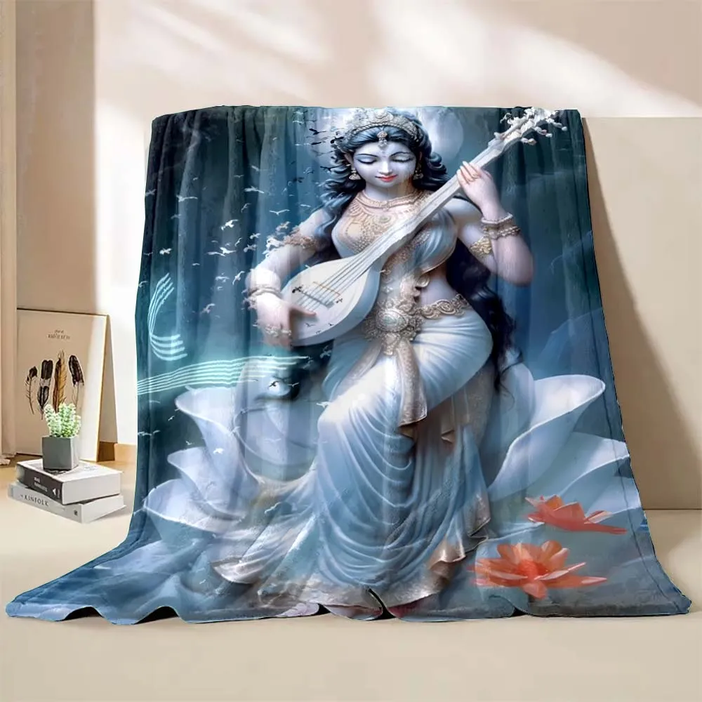 6Sizes India Goddess Saraswati Printed Believer Blanket Warm Soft and Comfortable Home Travel Blanket Sofa Bedding Cover Blanket