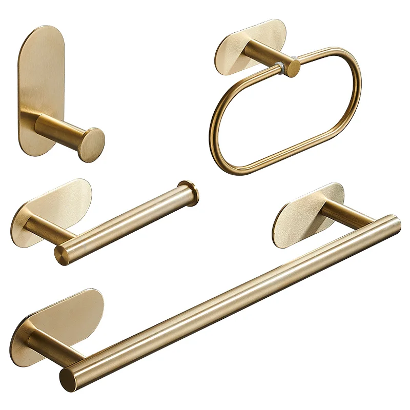 Brushed Gold Bathroom Accessories Set Paper Holder Towel Rack Robe Hook Towel Bar Stainless Steel Bath Bathroom Hardware