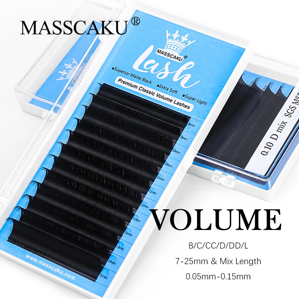 

MASSCAKU Different Design Premium C/D Curl Classic Regular Eyelash Extension Synthetic Fiber Materials Individual Eyelash