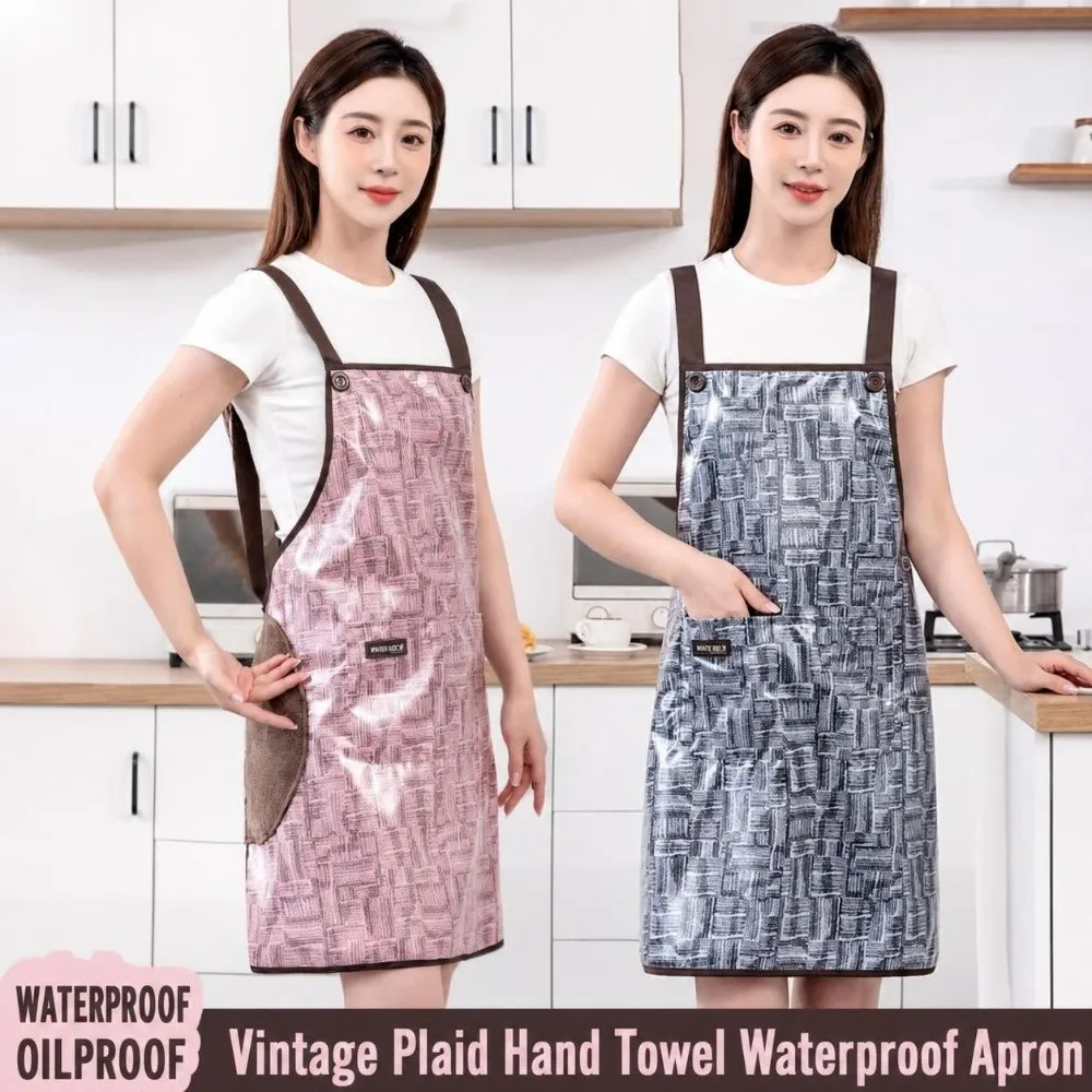 Oil-Resistant Waterproof Apron Anti-Dirt with Wipe Hands Towel Adjustable Bib Apron Work Apron for Kitchen Restaurant