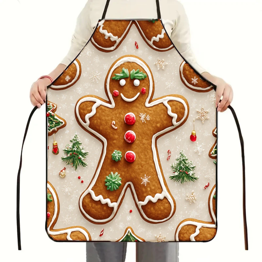 1pc Unisex Gingerbread for Christmas Tree Snowflake Candy Print Apron Festive Holiday Kitchen CookingBaking Apron