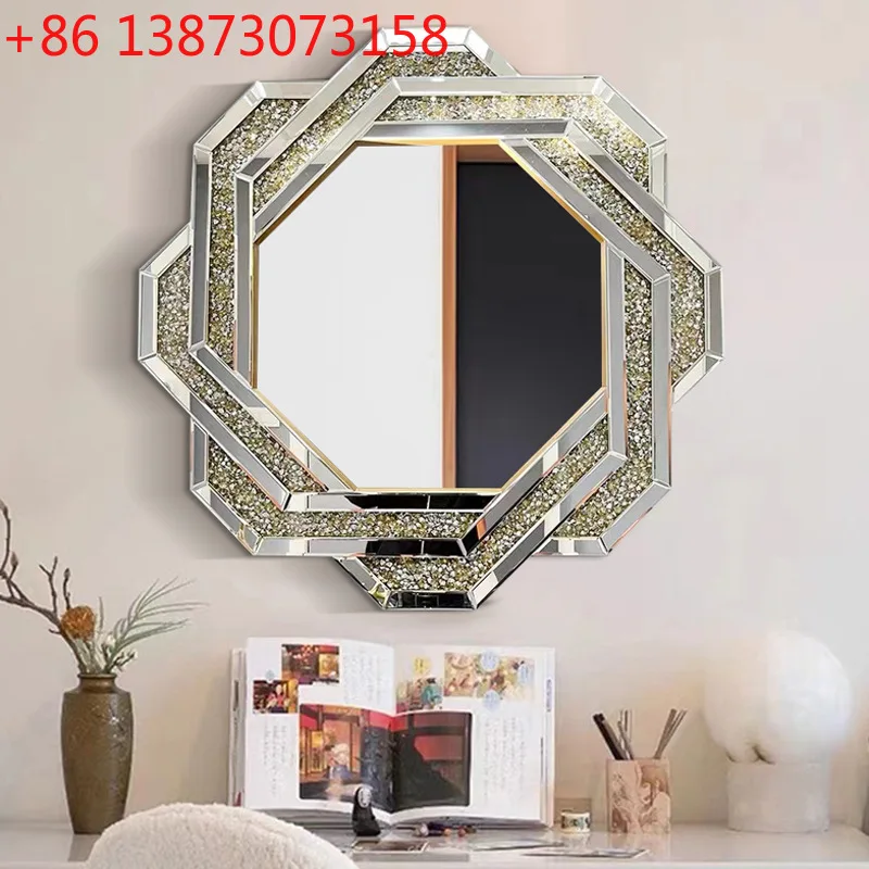 Diamond-encrusted light luxury bathroom mirror glass splicing vanity vanity vanity mirror entrance decorative wall-mounted art