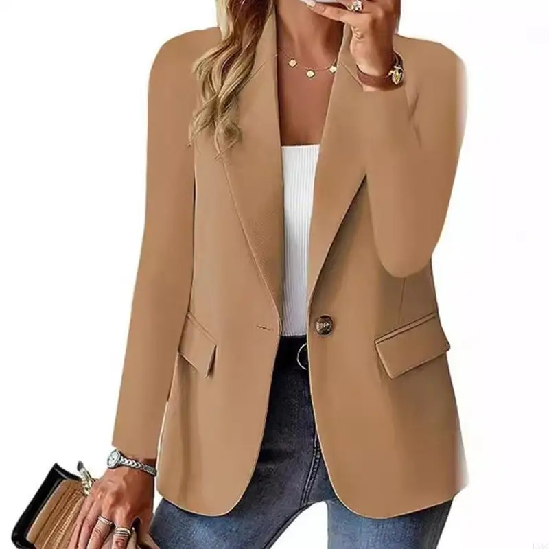 L5YC Structured Polyester Blazers Women Career Wear Autumn Essential Solid Color Long Sleeve Design