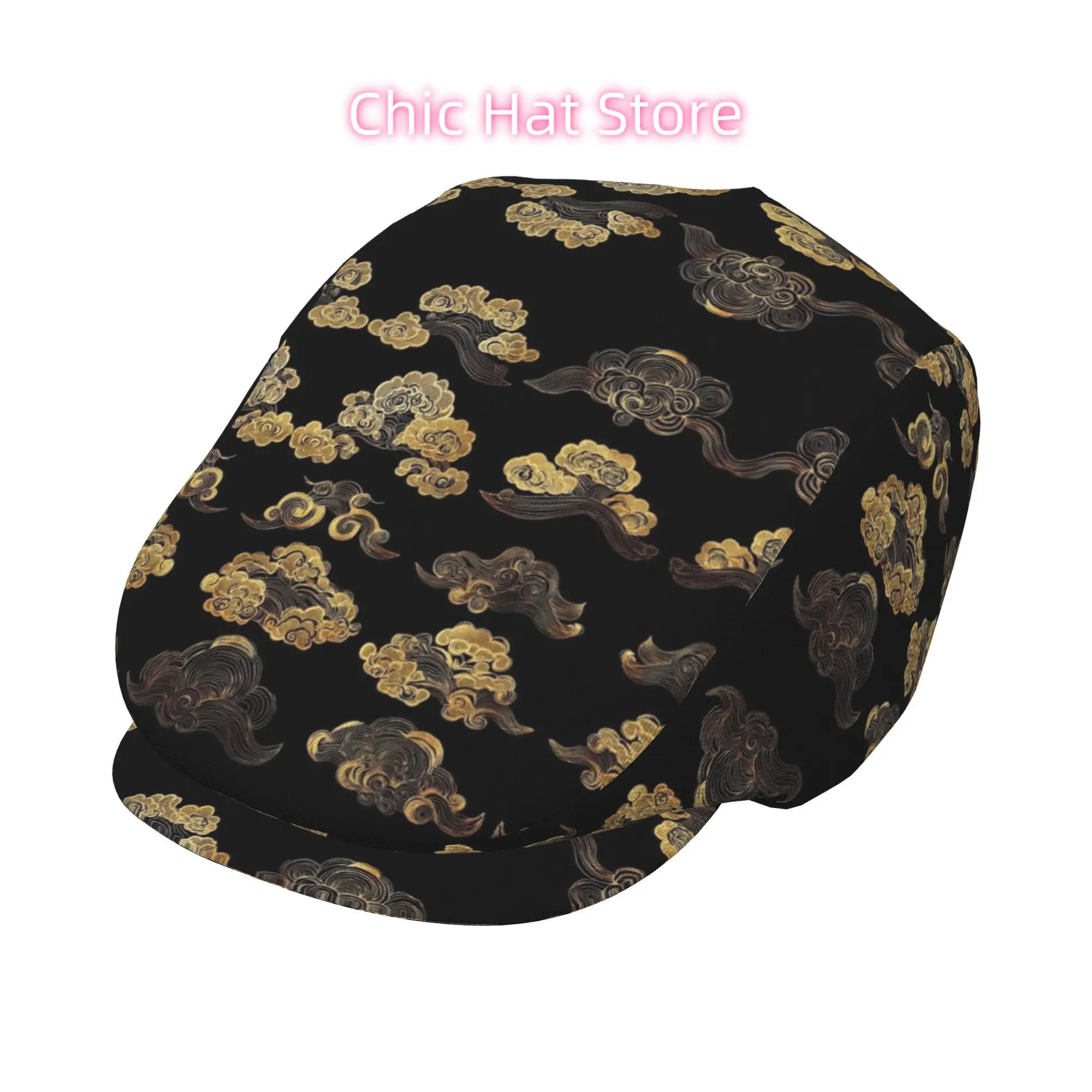 1pc Golden Cloud Pattern Collection All-over Print Flat-top Hats for Men and Women, Newsboy Caps, Berets, Irish Hats, Driver Cap