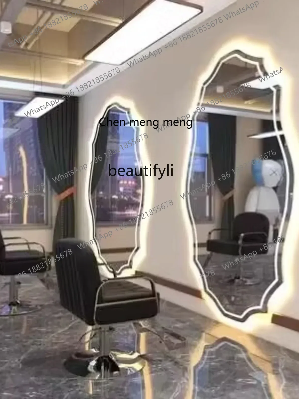 X  R Barber Shop Hair Salon Dressing Table Single-Sided Special-Shaped Hair Cutting Mirror Hair Salon Wall-Mounted Hot Dyeing Mi