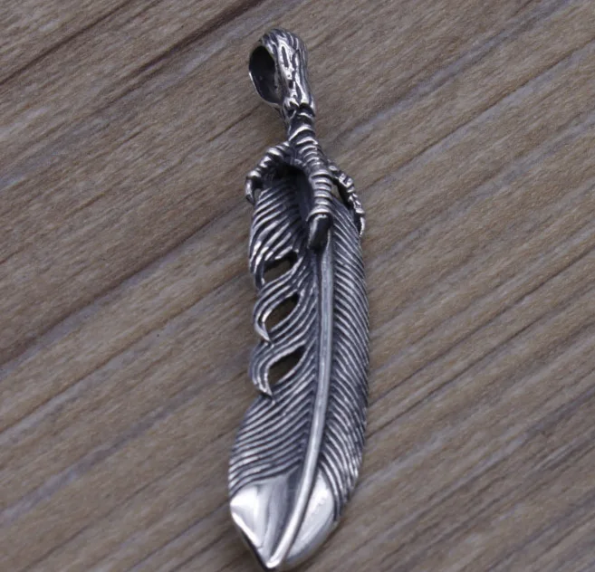 

Indian style creative handmade Thai silver necklace long s925 sterling silver retro feather eagle claw pendant for men and women