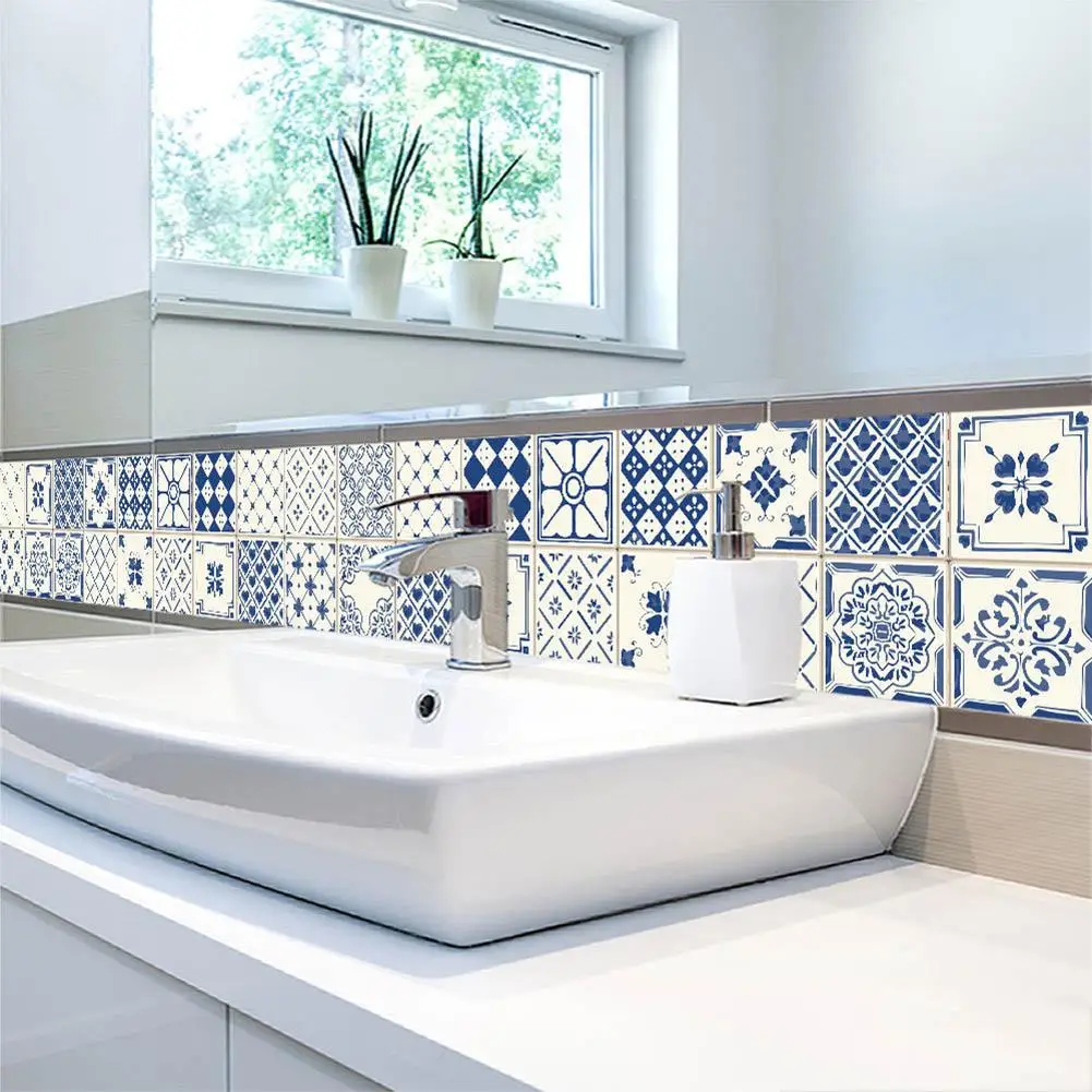 20pcs Retro Waterproof Tile Mosaic Sticker Kitchen Bathroom Adhesive Wallpaper Classic Colors Simple Durable Design