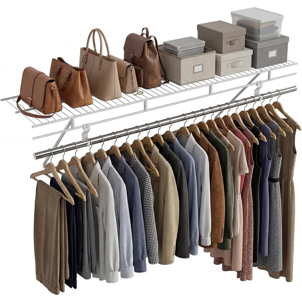 

Настенные полки для шкафа, полка для шкафа с перекладиной для вешалок, вентилируемый металлический проволочный стеллаж, проволочная настенная полка