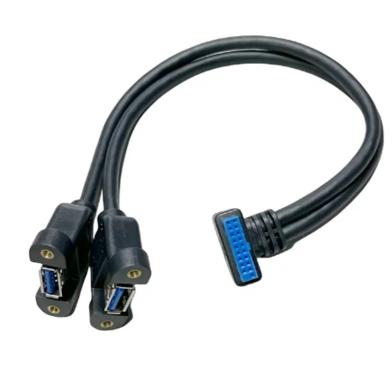 For Computer Motherboard Installation 20-Pin 90 Degree Elbow to USB 3.0 Dual Port Female Threaded Installation Cable