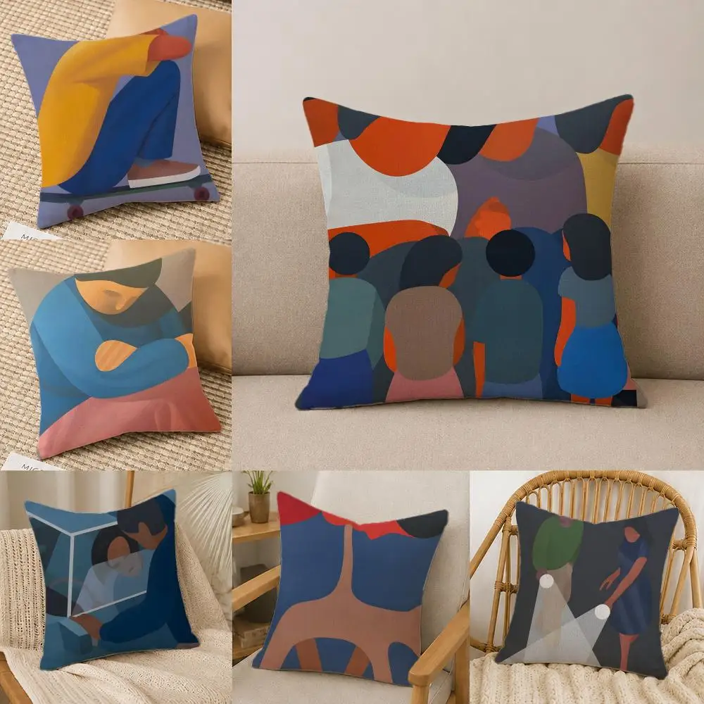 Artist Geoff McFetridge Cushion Cover Natural Linen Pillowcase Set, All-in-One Decor for Sofa, Bedroom & Chair