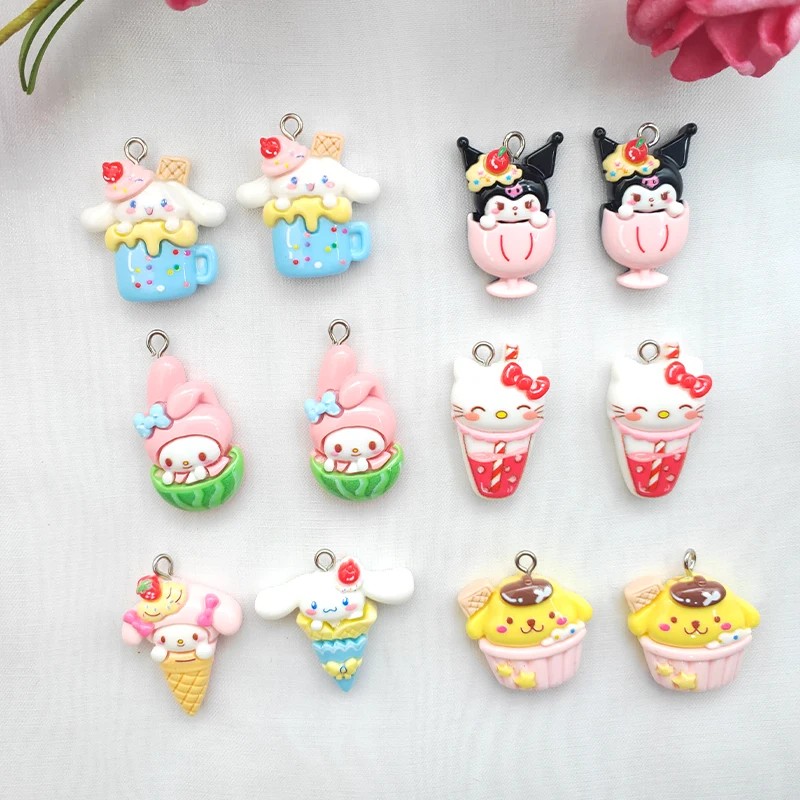 10PCS Cartoon Resin Charms Sanrio Anime orecchini ciondolo portachiavi fai da te collana ciondolo accessori gioielli ciondoli Kawaii