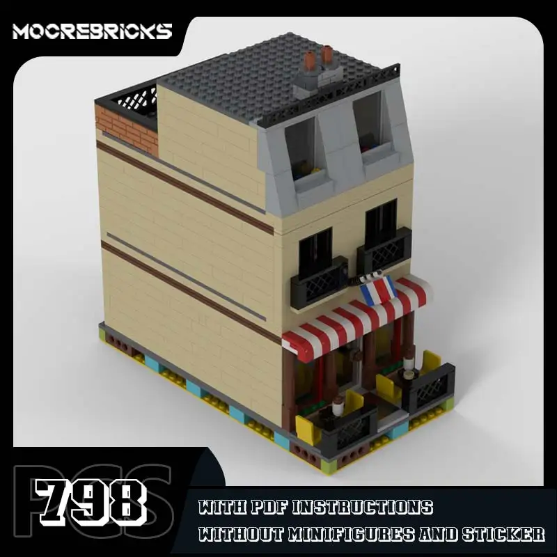 MOC Modular Architecture Parisian Bakery Building Blocks City Street View Corner Model Bricks Kids Desktop Display Toys Gifts