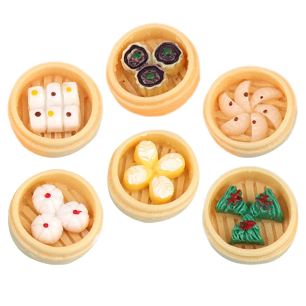 

6 Pcs Food and Toys Resin Small Ornaments Mini Steamed Buns Steamer Miniature Play Models Decoration Imitation Artificial Adorn