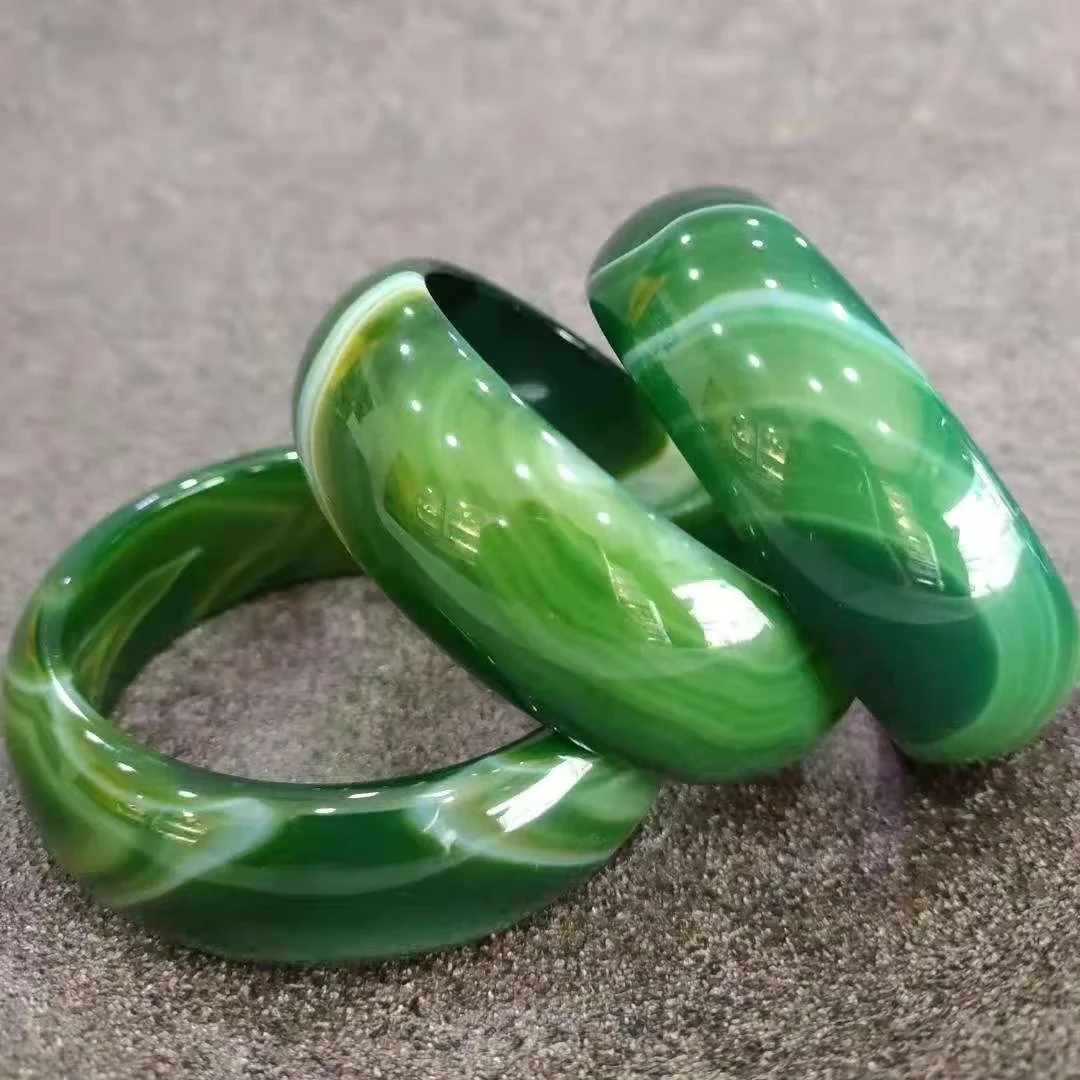 Natural Agate Jade Bracelet Wide Cuff Green Charm Sweet Luck Bangle 56-64MM Jewelry Accessory