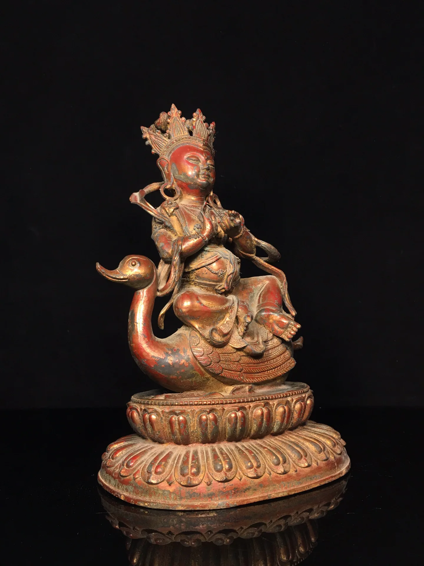 12 "مجموعة معبد التبت البرونزية القديمة الزنجفر الطين الذهب براهما بوذا الرب الله يجلس الله الوحش قاعة العبادة تاون هاوس