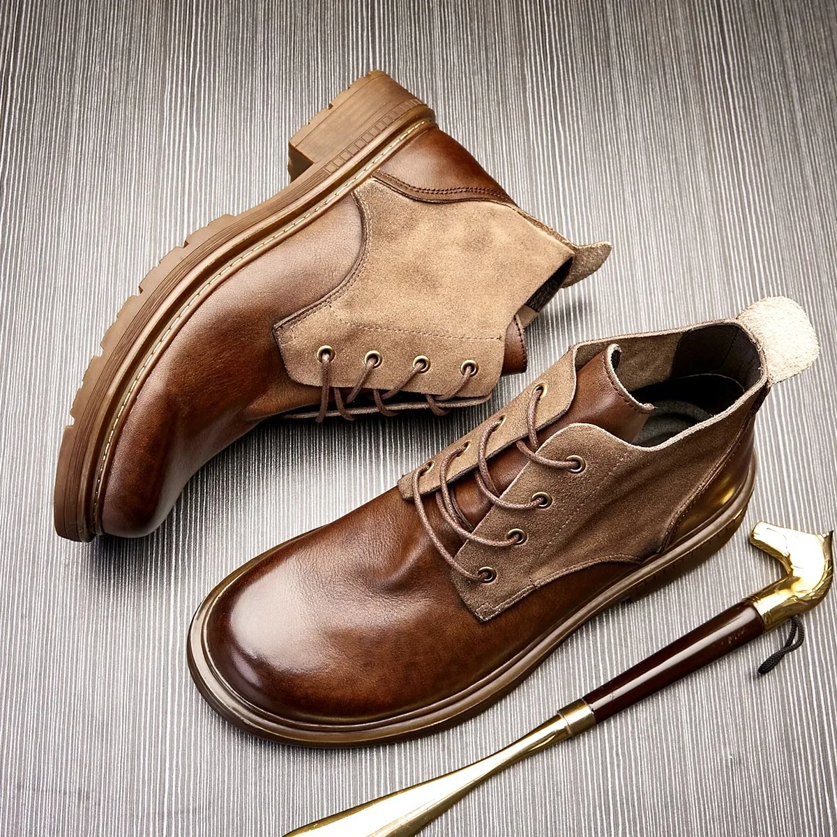 New Handmade Men Ankle Cow Real Leather Shoes Autumn Winter Outdoor Tooling Boots Business Vintage British Motorcycle Boots
