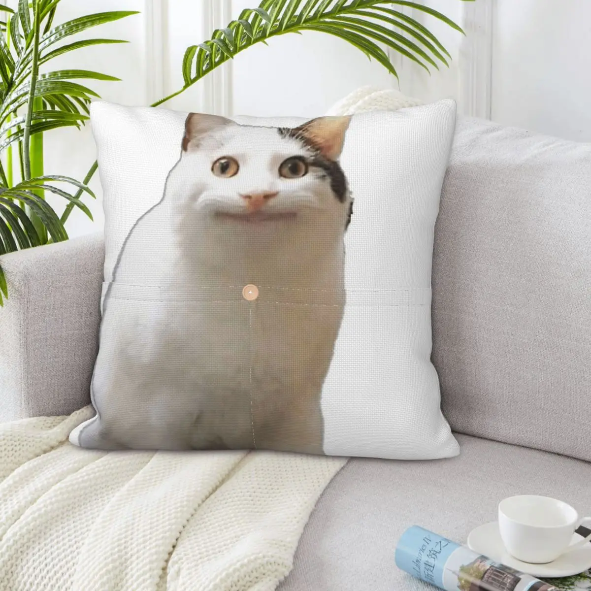 Beluga Cat Safari Square Linen Pillowcase Cushion Cover Polyester Decorative Bed Home Comfort Throw Pillow