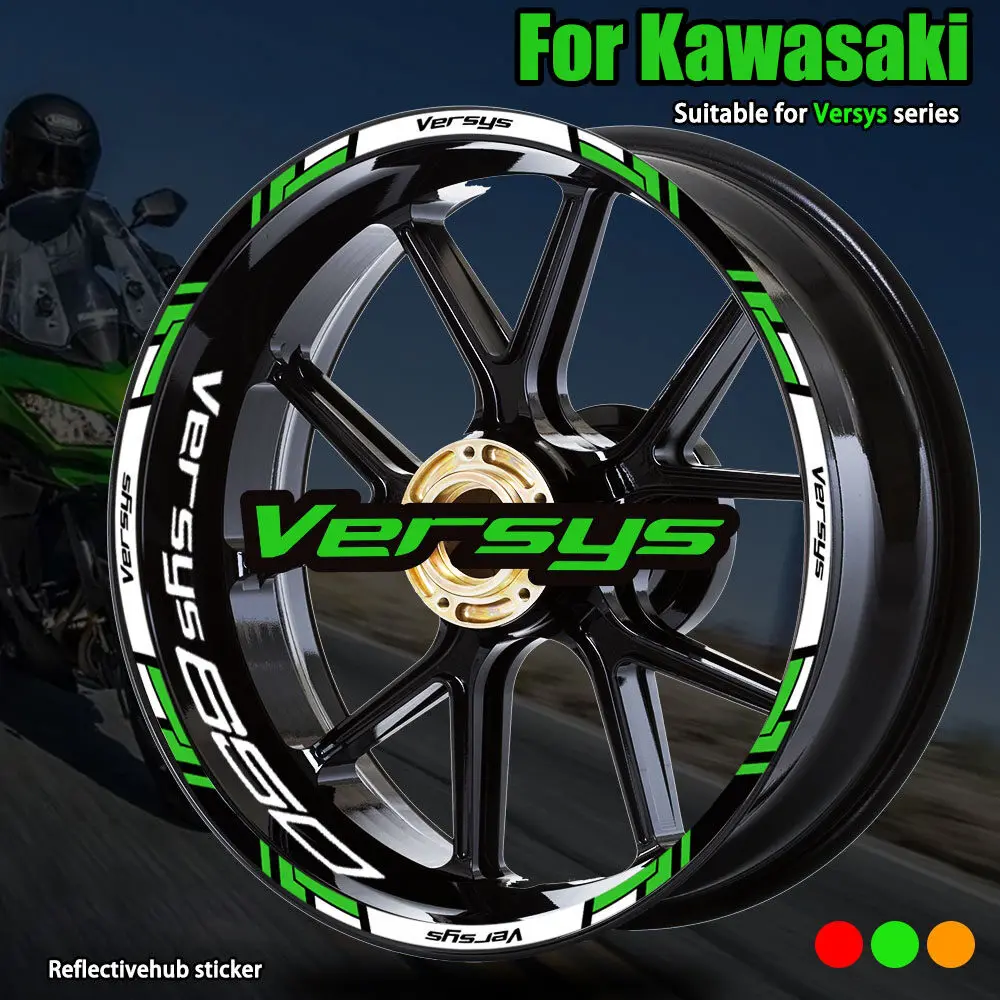 17\'\' Motorcycle Front&Rear Edge Outer Rim Strips Decals Accessorie Wheel Hub Reflective Sticker For Kawasaki Versys 650/1000/300