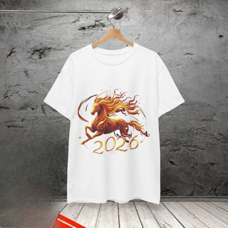 of 2026 New Year  Lunar Chinese Zodiac Unisex Tee horse fire printed T-shirt tops fashion All-match Adult Regular short sleeve