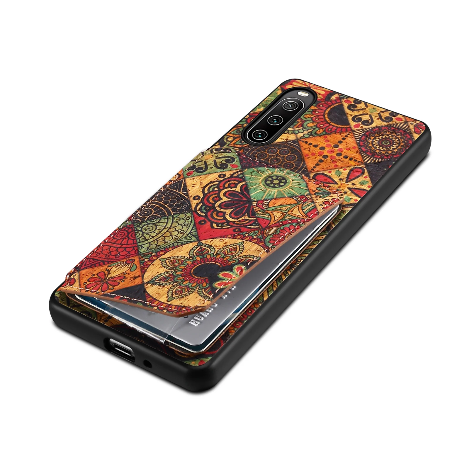 Denior Boho Floral Cork Wood Phone Cover Suitable for Sony Xperia 1 VII With Hidden Card Pocket Foldable Stand Shockproof Case view 5