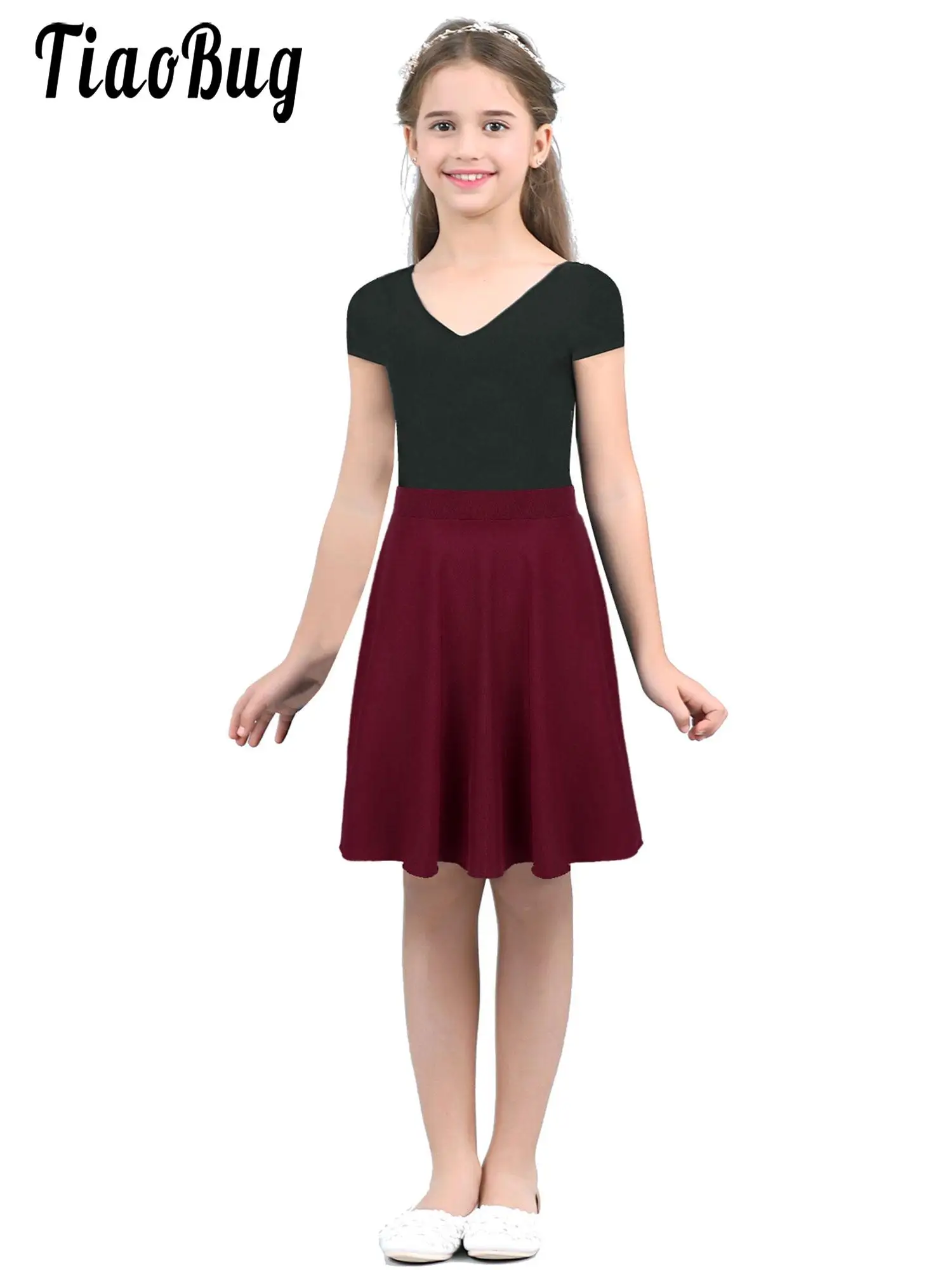 Big Girls Flared A-Line Skirt Wheel Skater Skirt Kid Versatile Elastic Solid Color Skating Skirt Dance Stretchy Underskirt Party