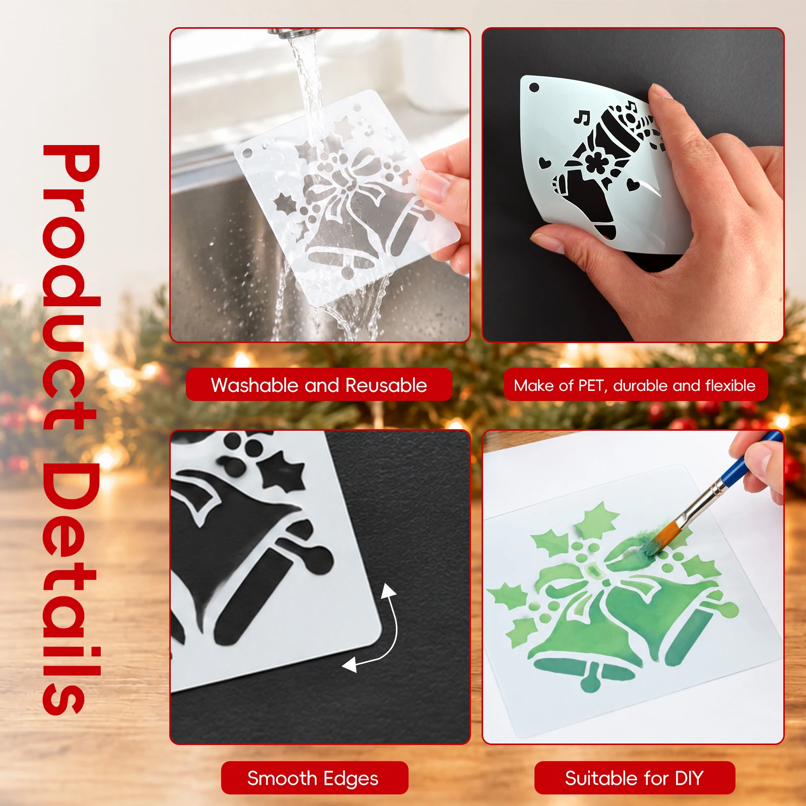 72Pcs Christmas Stencils for Painting Reusable Christmas Template Snowflake Santa Tree DIY Craft Stencil for Wood Glass Fabric