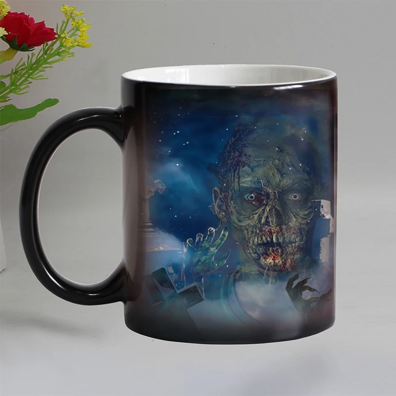 Newest Design The Walking Dead Coffee Mugs Heat Color Changing Milk Tea Cup Magic Mug Zombie Head Surprised Gift