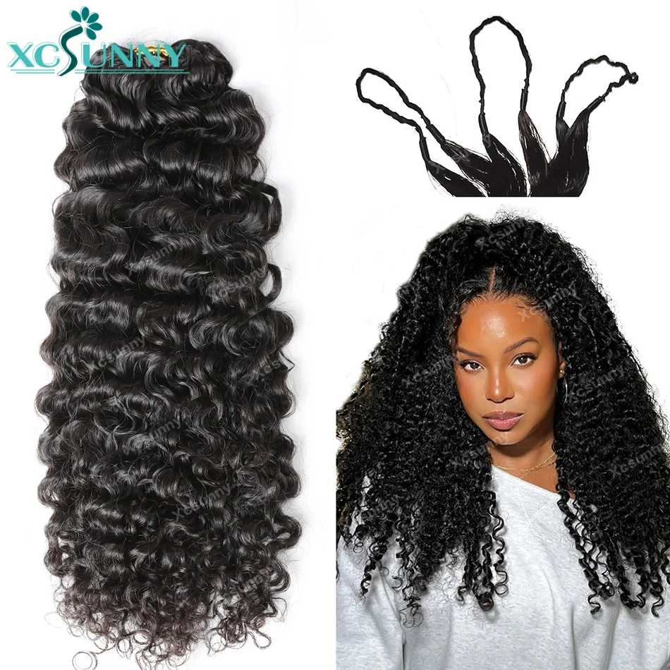 Feather Crochet Human Hair Extensions Curly Knotless Pre Separated Crochet Human Hair Water Wave Bundles For Braiding