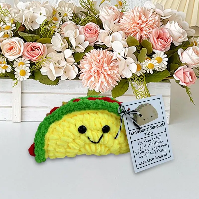 Emotional Support Plush Taco Inspirational Knitted Doll Ornament Funny Positive Emotional Support Cute Plush Doll With Card For