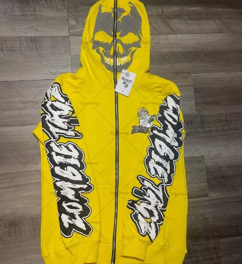 Hoodie com zíper com estampa caveira masculina, Harajuku, retrô, gótico, rock, estilo punk, moletom extragrande, hip-hop solto, streetwear americano, Y2K