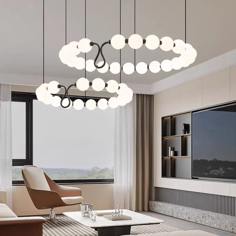 Nordic Art Round Acrylic Ball Led Chandelier Kitchen Dining Bedroom Coffee Tables Designer Decor Lusters Ceiling Pendant Lamp