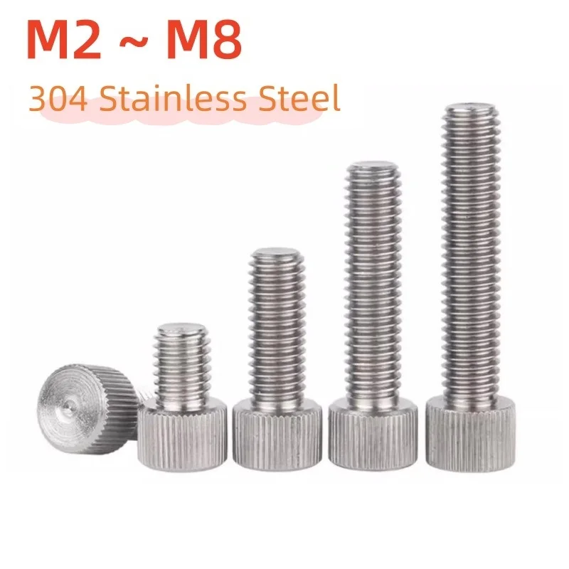 3~10pcs 304 Stainless Steel Thumb Screws M2 M2.5 M3 M4 M5 M6 M8 Knurled Flat Round Head Manual Adjustment Screws Hand Bolts