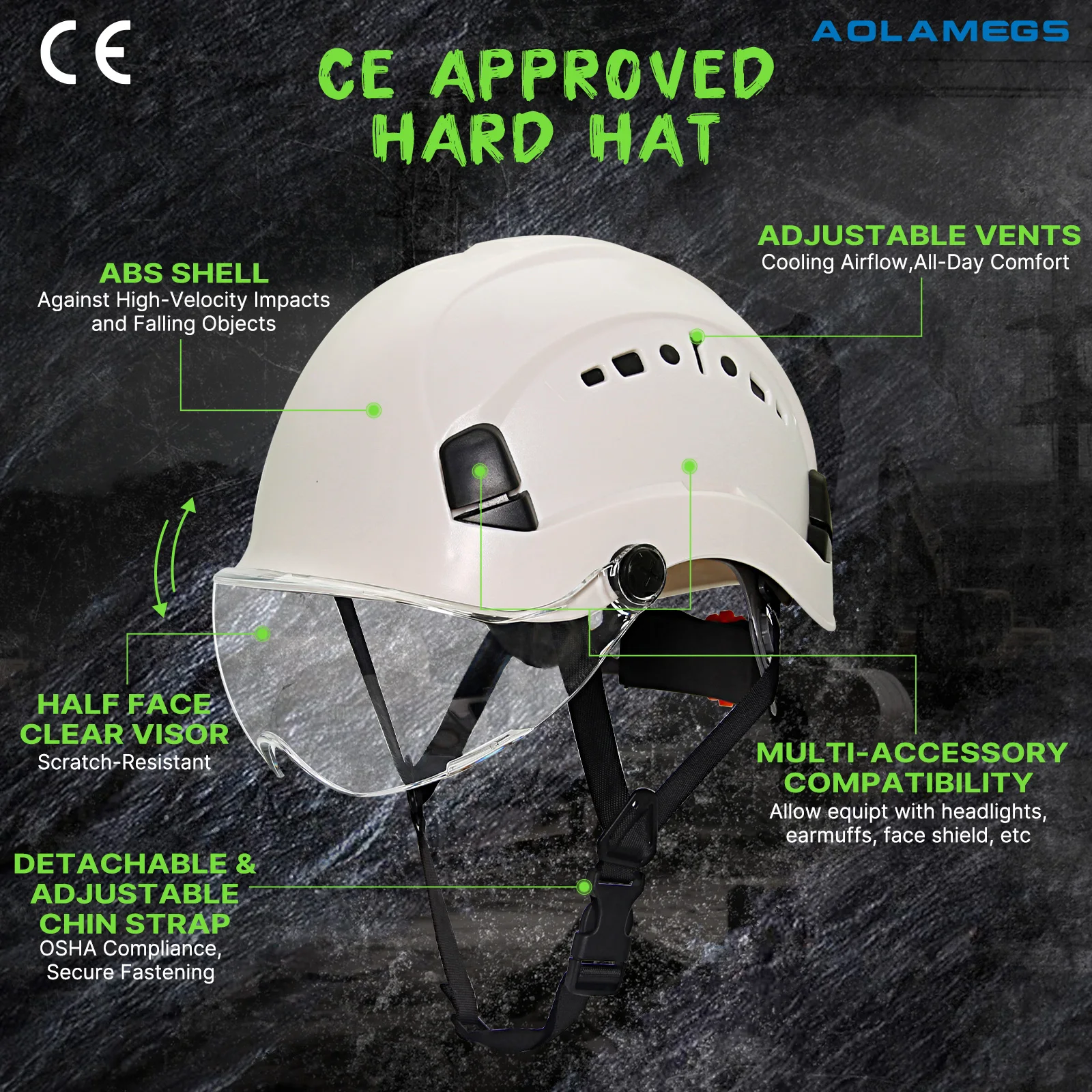 CE Safety Helmet With Goggles Construction Climbing Riding Steeplejack Worker ABS Protective Cap Industrial Work Rescue Hard Hat