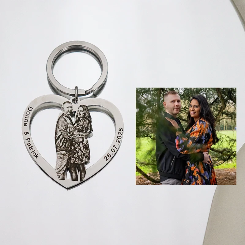 Custom Couple Photo Heart Pendant Keychain